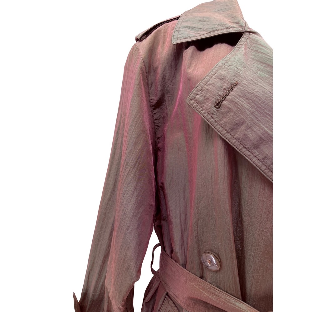 Vintage 90s Jones New York Trench Coat Sm Iridescent Pink Green Fairy Whimsical - Picture 4 of 13
